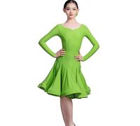 EFLALYHG Girls Latin Dance Dress Kids Ballroom Long Birthday Party or Fancy Dress Dance Rumba cha cha Samba Tango Costume Competition Outfit,Light Green,140