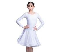EFLALYHG Girls Latin Dance Dress Kids Ballroom Long Birthday Party or Fancy Dress Dance Rumba cha cha Samba Tango Costume Competition Outfit,White,150