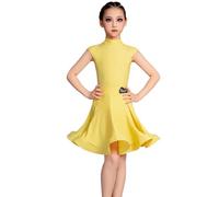 EFLALYHG Girls Latin Dance Dress Sleeveless Split Ballroom Performance Outfits Salsa Tango Jazz Competition Clothes,Yellow,160