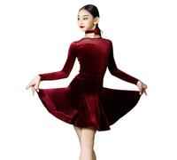 EFLALYHG Girls Performance Ballroom Costume Kids Velvet Salsa Tango Latin Dance Competition Dress,Red,130