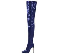 EFLALYHG Thigh High Boots Women High Heels Sexy Stiletto Thin Heel Over The Knee Boots Exciting Stripper Club Pole Dancing Shoes,Blue,3.5 UK
