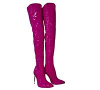 EFLALYHG Thigh High Boots Women High Heels Sexy Stiletto Thin Heel Over The Knee Boots Exciting Stripper Club Pole Dancing Shoes,Rose red,7.5 UK