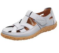 EFLALYHG Womens Leather Orthopedic Sandals, Non-Slip Casual Roman Sandals,Summer Casual Hollow Hole Holiday Beach Gladiator Shoes,Silver,2 UK