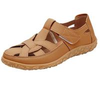 EFLALYHG Womens Leather Orthopedic Sandals, Non-Slip Casual Roman Sandals,Summer Casual Hollow Hole Holiday Beach Gladiator Shoes,Light Brown,2 UK