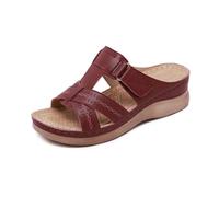EFLALYHG Womens Sandals Wedge Summer,Orthopedic Wedge Open Toe Sandalias Vintage Slip on Casua Beach Platform Shoes,wine red,8 UK