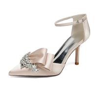 EFLALYHG Women's Wedding Heels Pointed Toe Closed Toe Fine High Heeled Sandals with Rhinestone Decoration for Bride Brides Bridesmaid Guests Formal Shoes,Champagne,6 UK