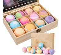 efloral 12pcs Bath Bombs Gift Set Retro Wooden Box | 4.2oz Natural Fizzy Spa moisturizes dry skin | Mixed Color Large Organic Relaxation Bubble Bath