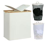 efluky 140L Laundry Baskets with Lid 2 Compartments, Large Laundry Hamper, Double Laundry Basket Laundry Storage with 2 Removable Bags, Beige