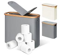 efluky 30L 2-in-1 Toilet Roll Storage with Paper Outlet, Toilet Paper Basket with Lid Bamboo Multifunctional Storage Basket, Toilet Roll Basket for up to 9-12 Rolls for Bathroom Bedroom, Grey