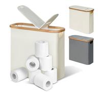 efluky 30L 2-in-1 Toilet Roll Storage with Paper Outlet, Toilet Paper Basket with Lid Bamboo Multifunctional Storage Basket, Toilet Roll Basket for up to 9-12 Rolls for Bathroom Bedroom, Beige
