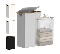 efluky 75L Slim Laundry Baskets with Lid, Collapsible Laundry Hamper with Removable Bag, Small Slimline Washing Basket for Dirty Clothes, Cloth Storage Basket Light Grey