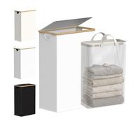 efluky 75L Slim Laundry Baskets with Lid, Collapsible Laundry Hamper with Removable Bag, Small Slimline Washing Basket for Dirty Clothes, Cloth Storage Basket White