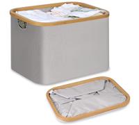 efluky Foldable Washing Basket, 48L Bamboo Laundry Baskets, Collapsible Laundry Basket Wash Clothes Ironing Baskets, Light Grey Folding Laundry Hamper