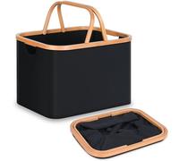 efluky Laundry Basket with Handles, 43L Foldable Laundry Baskets, Versatile Collapsible Washing Basket, Black Small Laundry Hamper for Toys, Blankets and Clothes, Shopping Bag