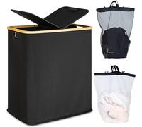 efluky Laundry Basket with Lid 140L 2 Compartments Extra Large Washing Baskets for Laundry, Laundry Bin Linen Cloth Basket with 2 Removable Laundry Bags, Black