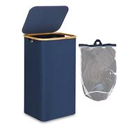 efluky XL 100L Laundry Baskets with Lid, Clothes Basket Laundry Hamper with Bamboo Handles & Inner Bags for Drity Cloth Organizer, Collapsible Laundry Box for Bedrooms Blue