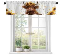 Eflxamz Curtain Valances,Cute Highland Cow and Sunflowers Semi Sheer Kitchen Windows Valances, Rod Pocket Short Window Treatment Light Filtering Decor Valances for Kitchen Bedroom Windows - 42"x12"