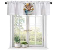 Eflxamz Curtain Valances, Cute Highland Cow Semi Sheer Kitchen Windows Valances, Rod Pocket Short Window Treatment Light Filtering Decor Valances for Kitchen Living Room Bedroom Windows - 54"x18"