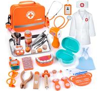 EFO SHM Doctors Set for Kids, Dentist Toys for Kids, Kids Doctors Set with Simulation Dentist Tools and a Real Stethoscope, Wooden Toys for 3 4 5 6 7 Year Olds Girls and Boys
