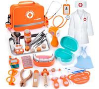 EFO SHM Doctors Set for Kids, Role Play Dentist Toys for Kids, Wooden Toys for 3 4 5 6 Year Olds Girls and Boys, with Simulation Dentist Tools and a Real Stethoscope