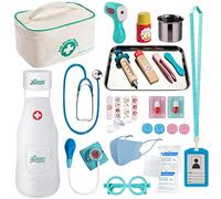 EFO SHM Kids Doctor Sets Role Play Toys Dentist Doctor's Case Children's Medical Wooden Toy with Real Stethoscope Doctor's Coat for Boys Girls