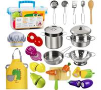 EFO SHM Toy Kitchen Accessories Role Play Cutting Food Toy Cookware Pot & Pan Set, Play Kitchen Accessories Utensil Chef Set Toy Gift 3 4 5 6 Boys and Girls Toddler