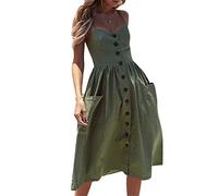 EFOFEI Lady Button Through Cami Shift Dress Fashionable and Comfortable Dress Striped Daily Dress Mini Swing Skater Dress Green XL