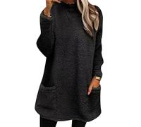 EFOFEI Lady Casual Fleece Sweater With Pocket Plus Size Simple Classic Sweatshirt Front Two Pockets Fleece Top Blk 3XL