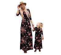 EFOFEI Lady High Waist Patchwork Dress Tank Sundress Mommy and Me Dresses Printed Elegant Dress Blk Floral Long Sleeve 1-2 Year