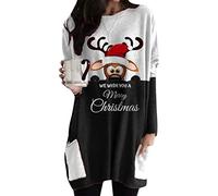 EFOFEI Lady Long Hem Party Blouse Chrismas Jumper with Pockets Reindeer Dress Pullover Christmas Holiday Sweatshirts Dress Monkey White BLK M