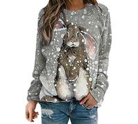 EFOFEI Lady Rabbit Pattern Sweatshirt Loose Street Sports Sweatshirt Easter Oversized Printed Sweater Snow Rabbit XXL