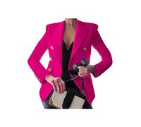 EFOFEI Lady Slim Fit Office Work Blazer Double Breasted Office Coat Lapel Open Front Suit Coat Rose Red S