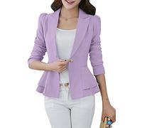 EFOFEI Lady's Crop Frill Slim Fit Blazer Slim Button Blazer Flared Slim Fit Blazer Elegant Business Work Suit Purple S