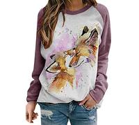 EFOFEI Lady's Easter Cute Rabbit Print T Shirt Easter Long Sleeve Color Block Shirt Cartoon Bunny Patterned Sweater Fox M