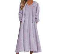 EFOFEI Lady's House Coat with Pockets Long Sleeve Nightgown with Pockets Long Dressing Gown Purple L