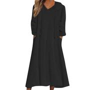 EFOFEI Lady's Long Dressing Gown House Coat with Pockets Oversized Hoodie Fleece Sleepwear Blk L