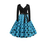 EFOFEI Lady's Retro Cap Sleeve Rockabilly Dress Empire Waist Dress 1950s Retro Vintage Cocktail Dress Blue XL