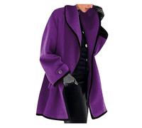 EFOFEI Lady's Wool Blend Loose Coat Trendy Loose Lapel Cardigans Autumn Fashion Cardigan Coat Purple L