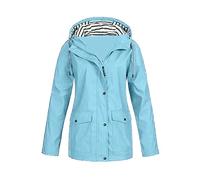 EFOFEI Unisex Office Beautiful Striped Hooded Coats Soft Drawstring Slim Raincoat Outdoor Mountaineering Jacket Light Blue XXS