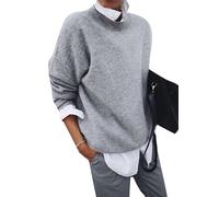 EFOFEI Women 2 in 1 Style Blouse Solid Color Long Sleeve Pullovers Patchwork Work Blouse Tunics Tops Grey M