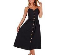 EFOFEI Women Casual Two Pockets Sundress Sleeveless Button Down Dress Sunflower Elastic Dresses 0861 Blk L