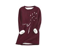 EFOFEI Women Cat Print Lamb Cashmere Pullover Fashionable Simple Long Sleeve Top Sweater Fleece Sweatshirt Paw Wine Red L