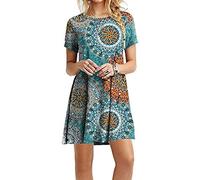 EFOFEI Women Printed Mini Shirt Dress Floral Dress Summer Dress Dark Blue S