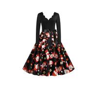 EFOFEI Women Vintage 1950s Classy Rockabilly Retro Floral Pattern Print Cocktail Evening Swing Party Dress BLK 3XL