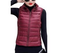 EFOFEI Women Warm Winter Sleeveless Jacket Stand Collar Lightweight Vest Puffer Vest With Pocket Wine Red XXS