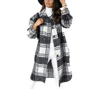 EFOFEI Women's Casual Check Blouse Tops Baggy Lapel Button Shackets Side Split Overcoat Boyfriend Checked Tunic Dark Grey S