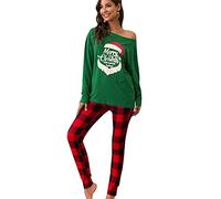 EFOFEI Women's Christmas Reindeer Snowflakes Suit Vintage Xmas 2 Pieces Set Outfit Sleepwear Green XXL