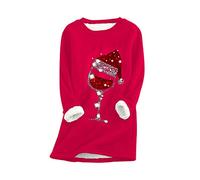 EFOFEI Women's Clothing With a Silky Soft Lining Top With Wine Glass Pattern All Match Plush Sweater Red XL