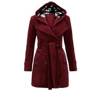 EFOFEI Womens Coat Outwear Faux Wool Blend Open Front Jacket With Hood Burgundy S