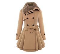 EFOFEI Women's Coat Parka Double Breasted Gothic Faux Wool Blend Belt Trench Elegant Button Lapel Plain Outerwear Jacket Overcoat Brown S